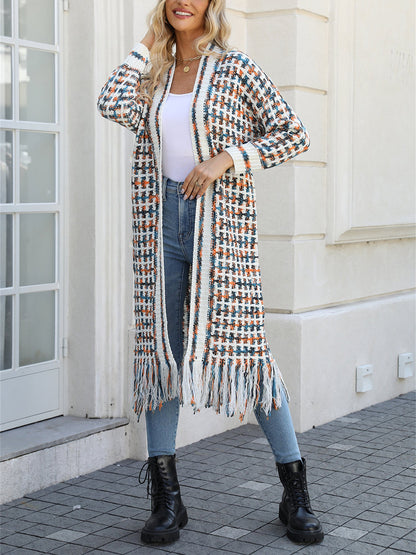 Boho-Chic Layering Knitted Tassel Mid-Length Open Front Cardigan Sweater