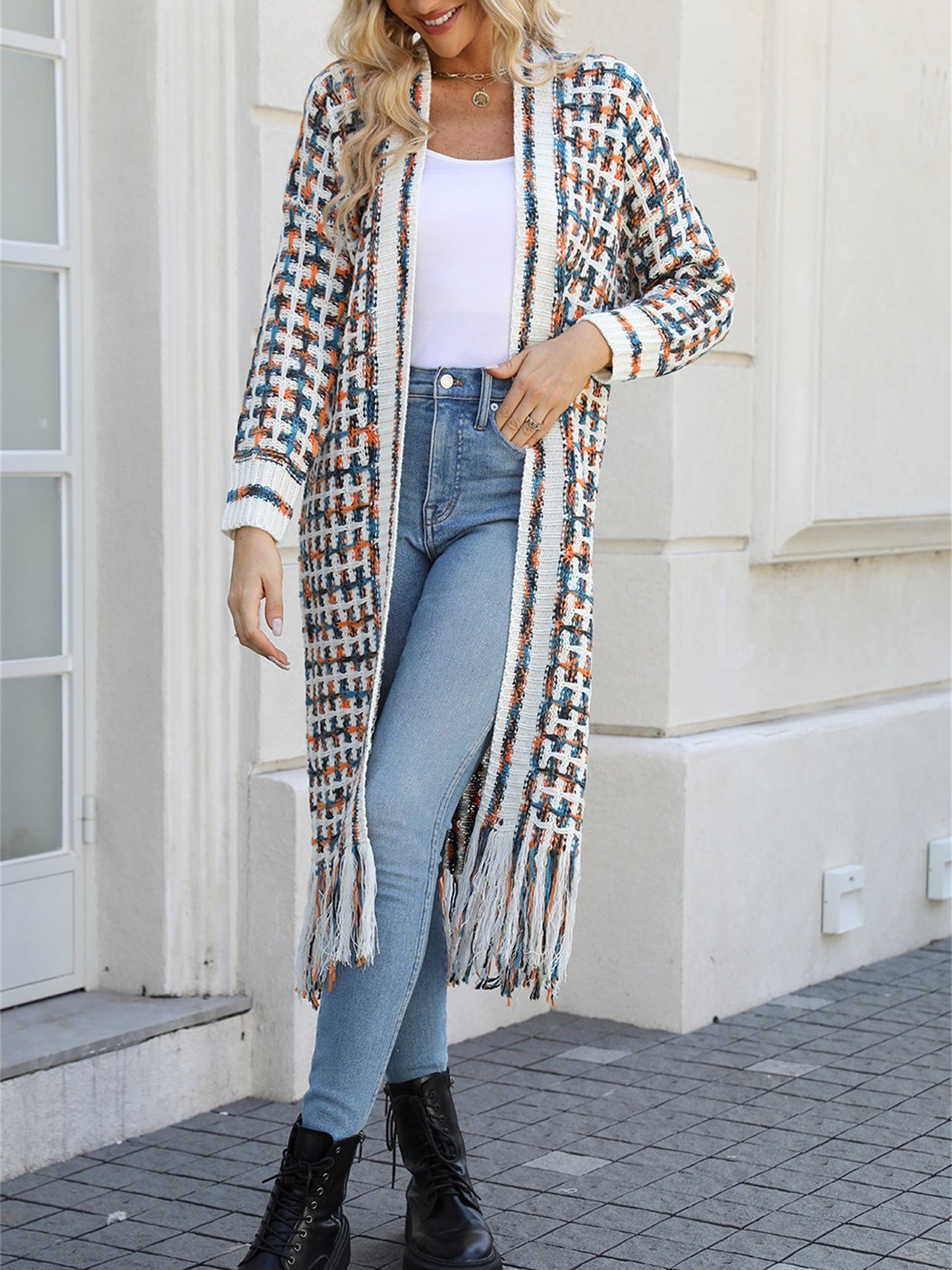Boho-Chic Layering Knitted Tassel Mid-Length Open Front Cardigan Sweater