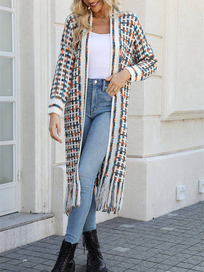 Boho-Chic Layering Knitted Tassel Mid-Length Open Front Cardigan Sweater