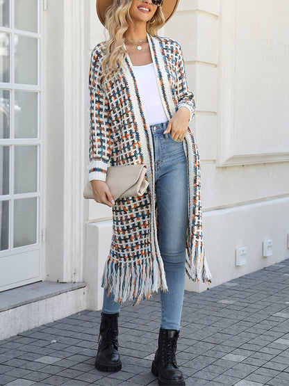 Boho-Chic Layering Knitted Tassel Mid-Length Open Front Cardigan Sweater