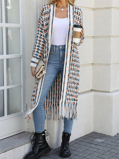 Boho-Chic Layering Knitted Tassel Mid-Length Open Front Cardigan Sweater
