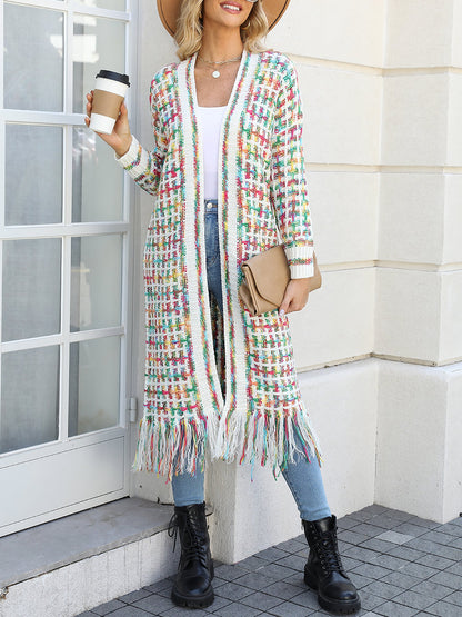Boho-Chic Layering Knitted Tassel Mid-Length Open Front Cardigan Sweater
