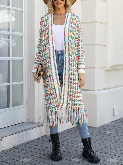 Boho-Chic Layering Knitted Tassel Mid-Length Open Front Cardigan Sweater