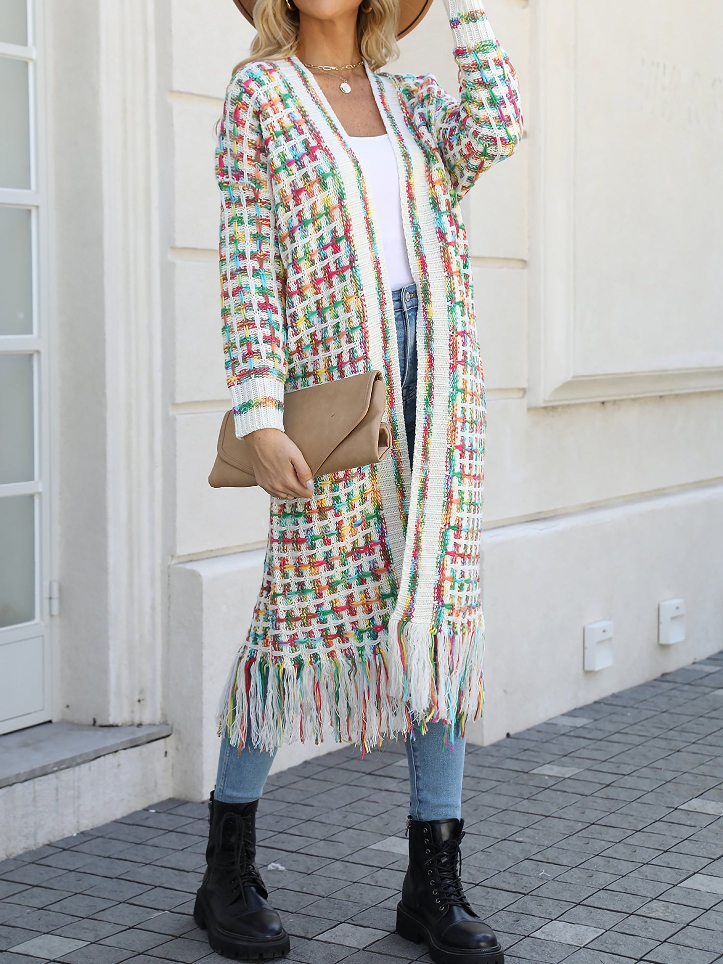 Boho-Chic Layering Knitted Tassel Mid-Length Open Front Cardigan Sweater