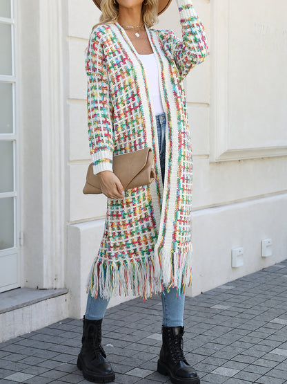Boho-Chic Layering Knitted Tassel Mid-Length Open Front Cardigan Sweater