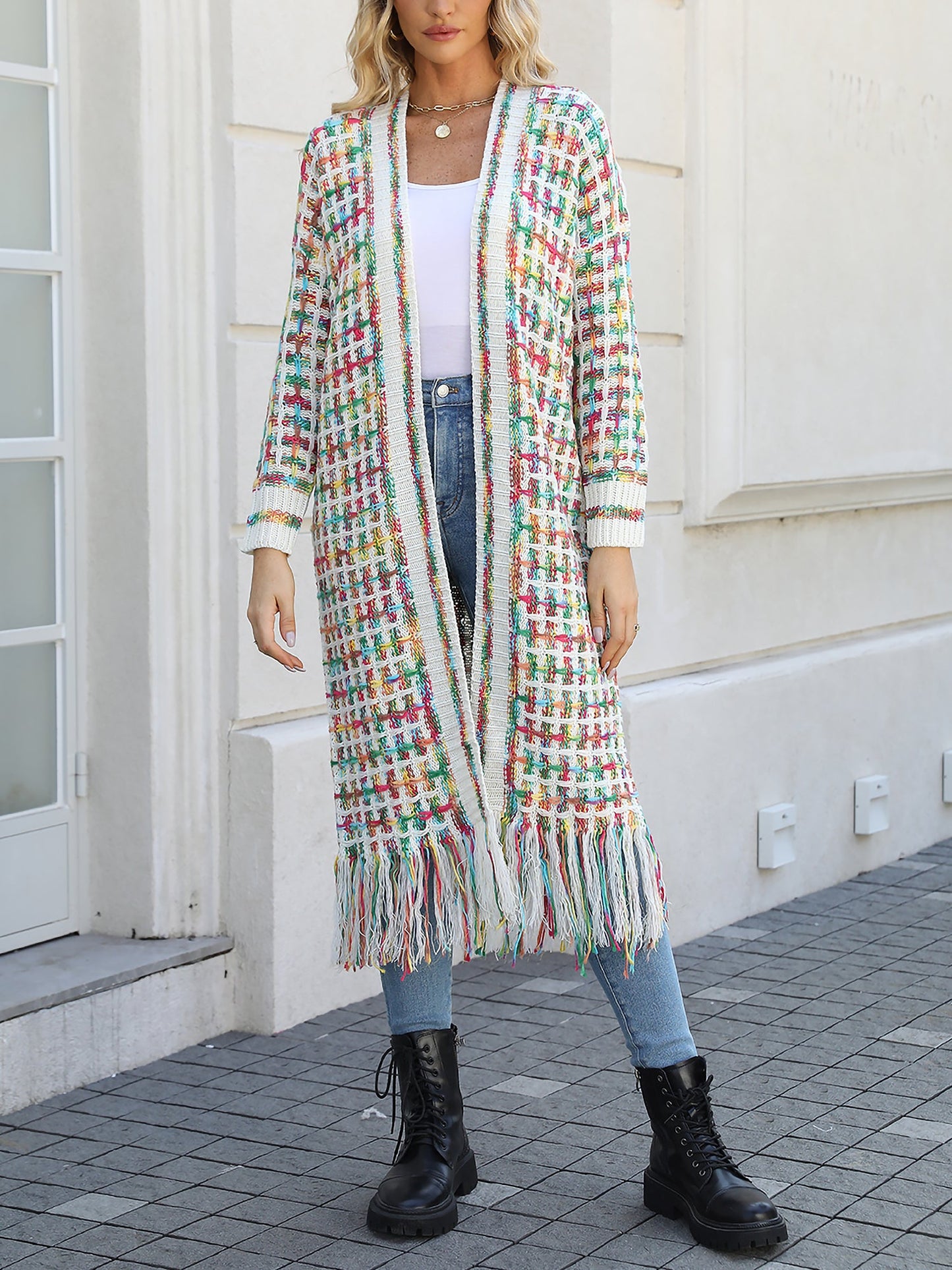 Boho-Chic Layering Knitted Tassel Mid-Length Open Front Cardigan Sweater