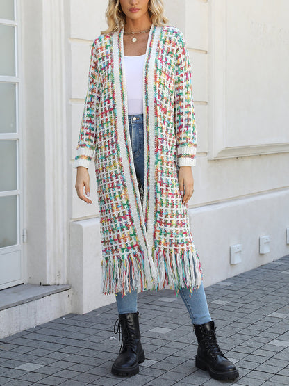 Boho-Chic Layering Knitted Tassel Mid-Length Open Front Cardigan Sweater