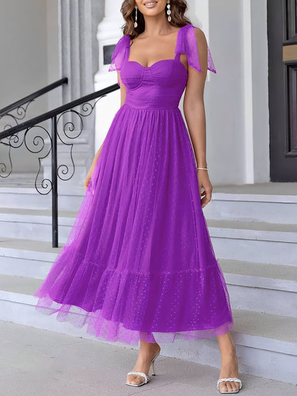 Sexy Sheer Swiss Dots Mesh Lace-Up Sleeveless Maxi Party Dress