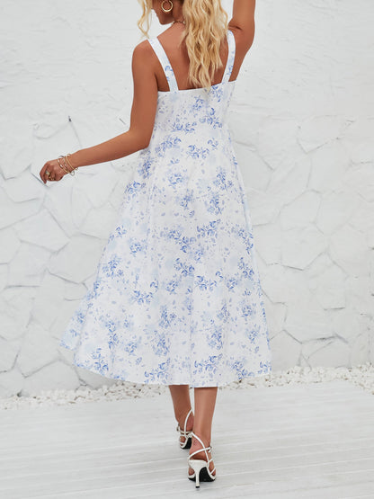 Floral Sleeveless Lace-Up Side Slit Dress Sundress
