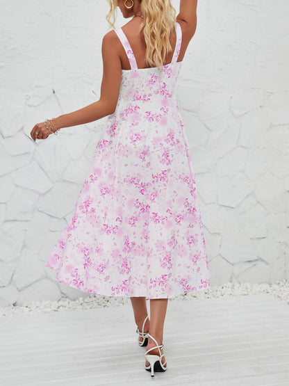 Floral Sleeveless Lace-Up Side Slit Dress Sundress