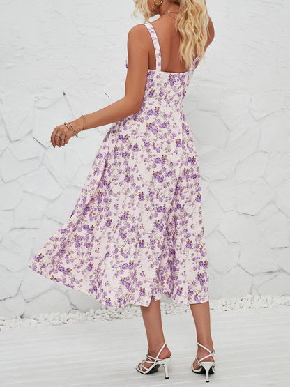Floral Sleeveless Lace-Up Side Slit Dress Sundress