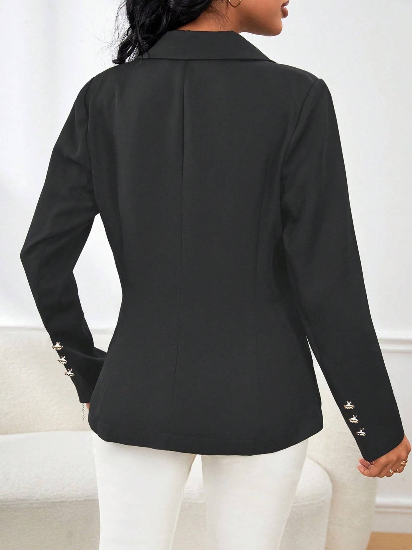 Office Chic Tailored Notched Lapel Double Breasted Solid Color Blazer