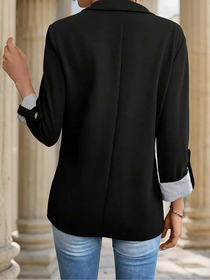 Flattering Rolled Sleeves Notched Lapel Buttoned Lightweight Office Casual Jacket Blazer