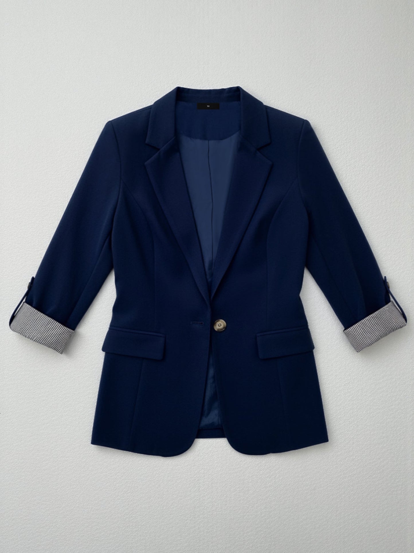 Flattering Rolled Sleeves Notched Lapel Buttoned Lightweight Office Casual Jacket Blazer