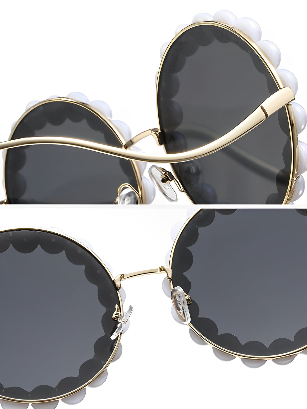 Round Frame Faux Pearl Decor Sunglasses