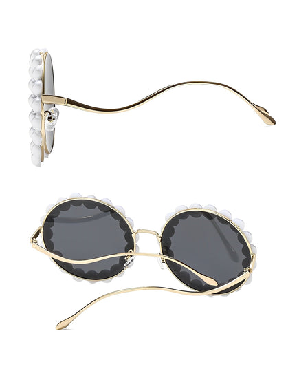 Round Frame Faux Pearl Decor Sunglasses