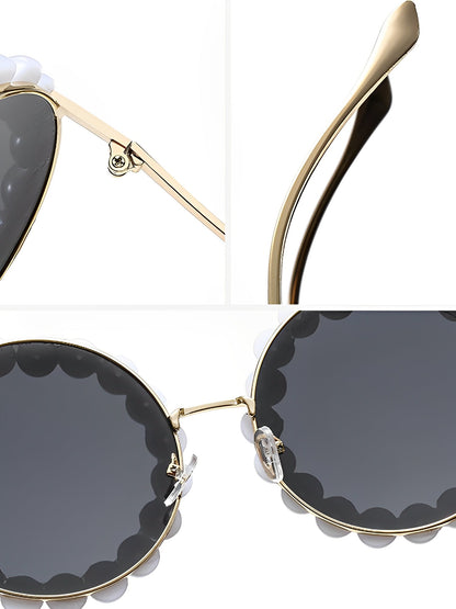 Round Frame Faux Pearl Decor Sunglasses