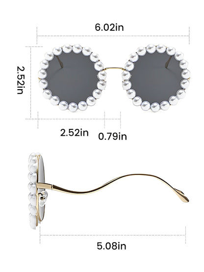Round Frame Faux Pearl Decor Sunglasses