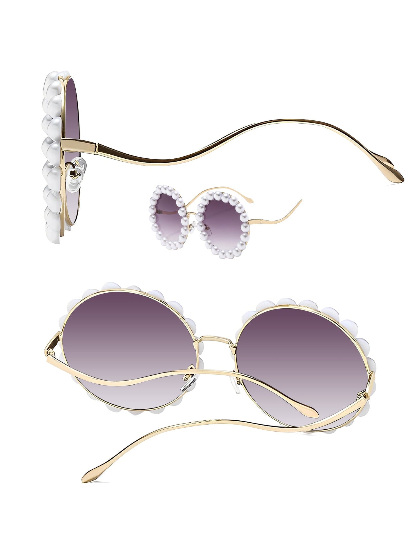 Round Frame Faux Pearl Decor Sunglasses