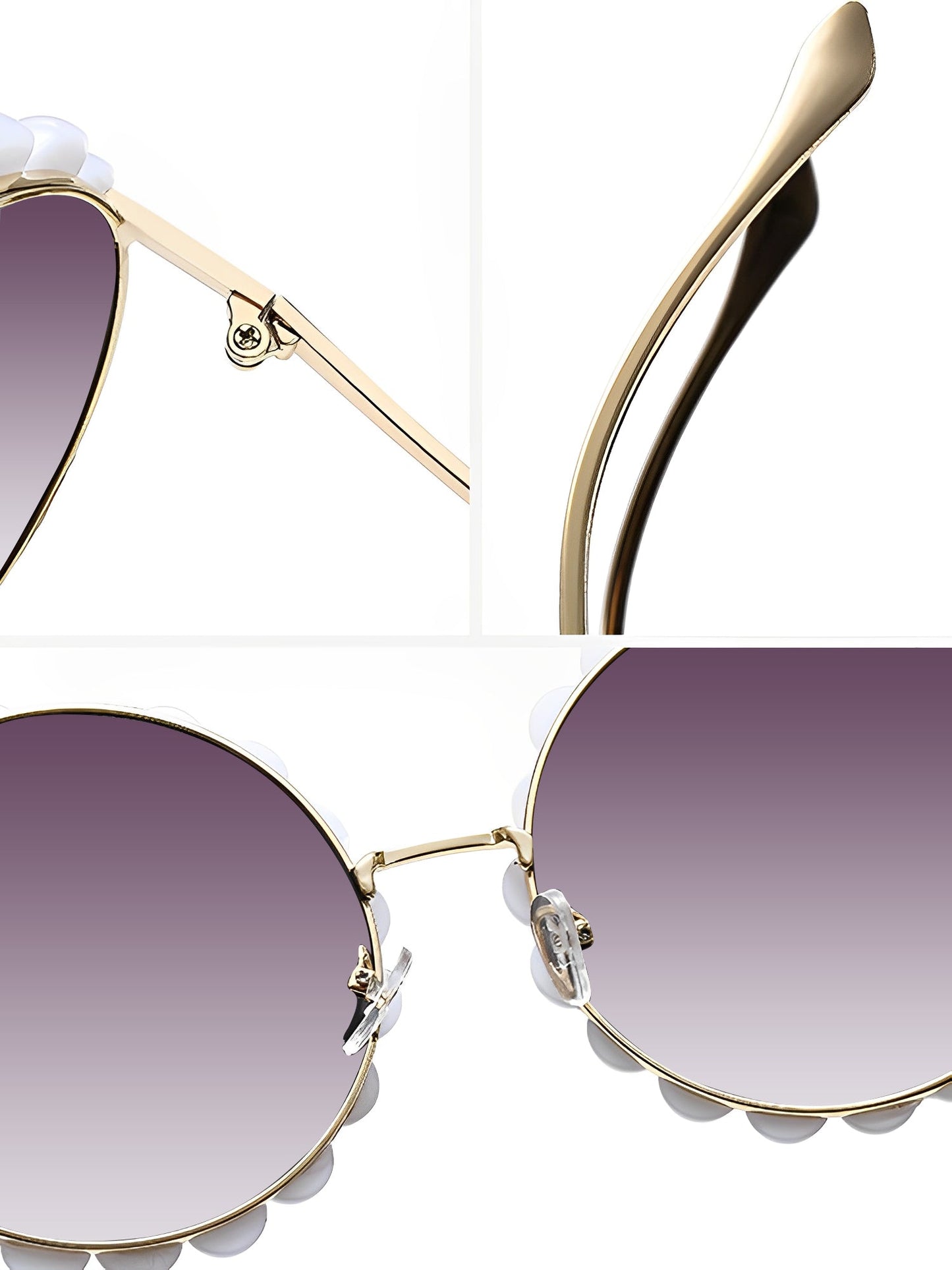 Round Frame Faux Pearl Decor Sunglasses