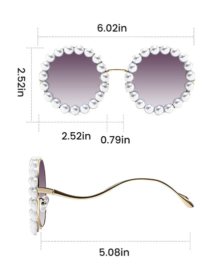 Round Frame Faux Pearl Decor Sunglasses