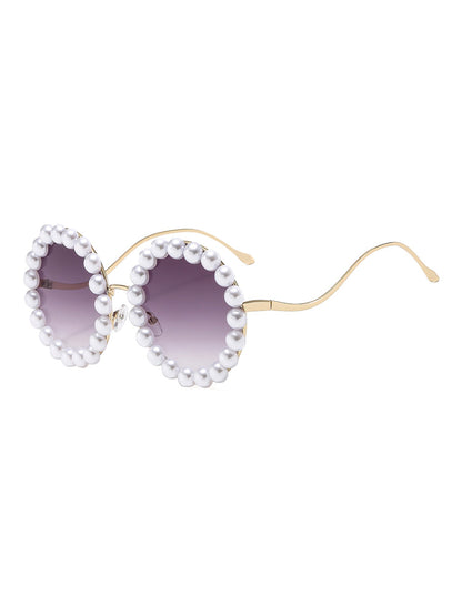 Round Frame Faux Pearl Decor Sunglasses