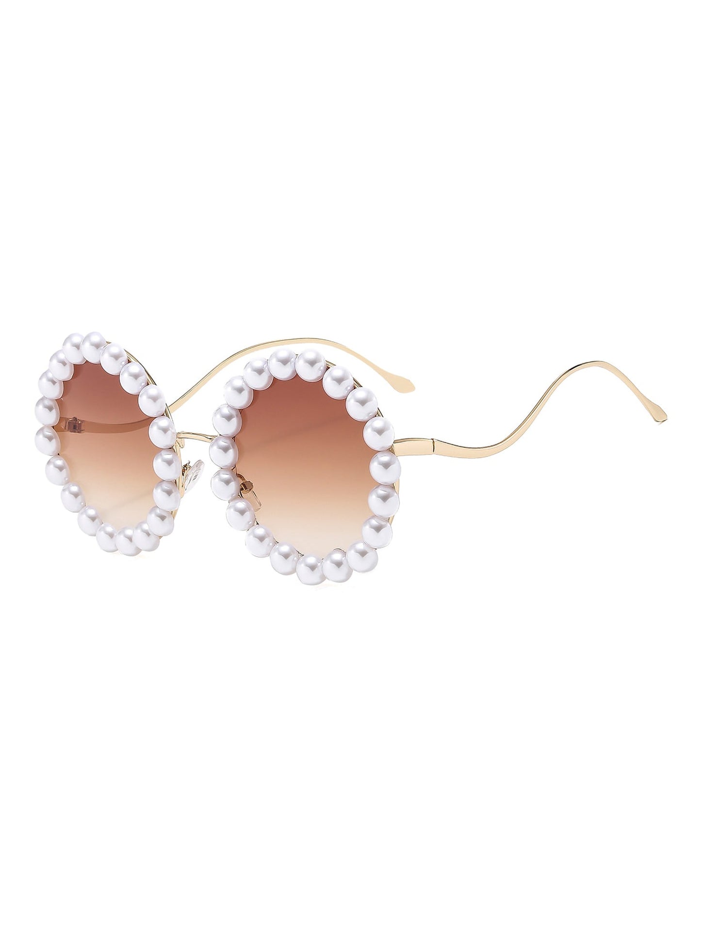 Round Frame Faux Pearl Decor Sunglasses