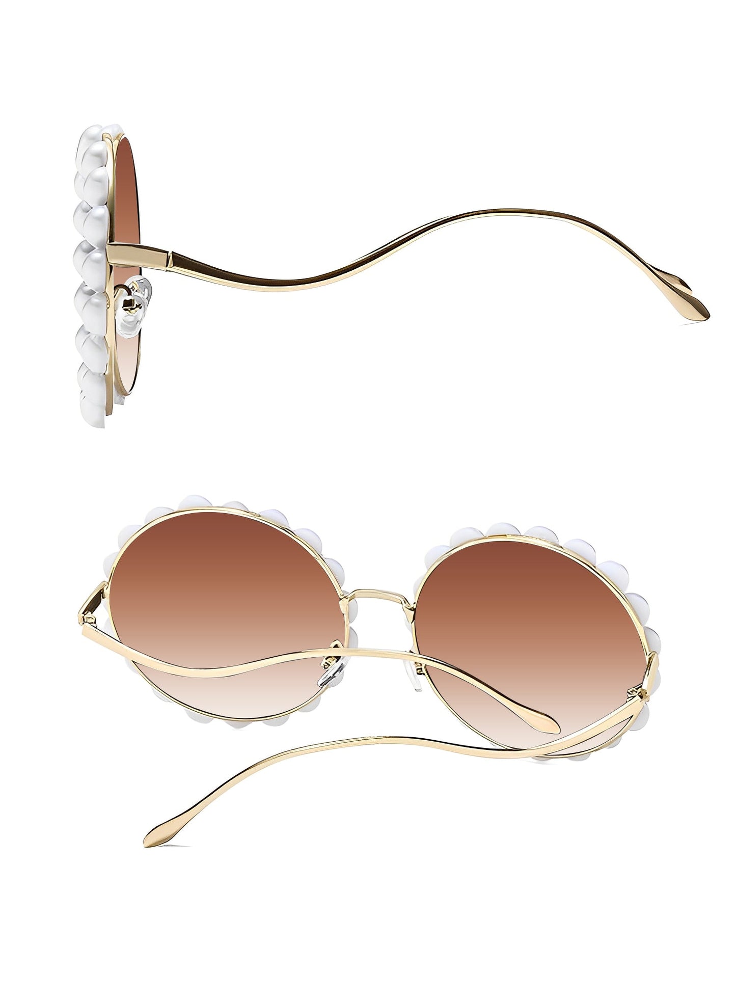 Round Frame Faux Pearl Decor Sunglasses