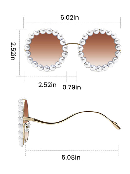 Round Frame Faux Pearl Decor Sunglasses