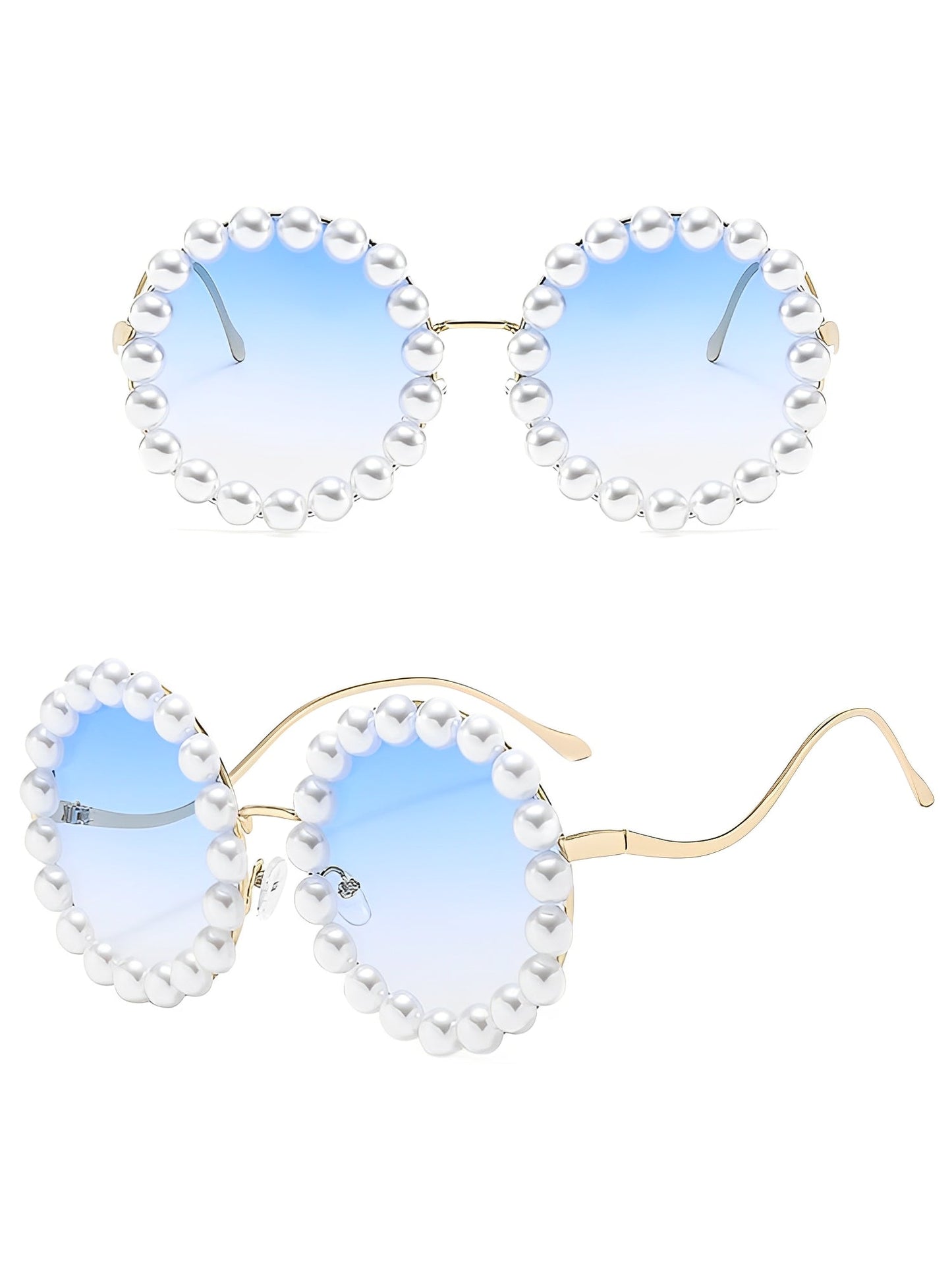 Round Frame Faux Pearl Decor Sunglasses