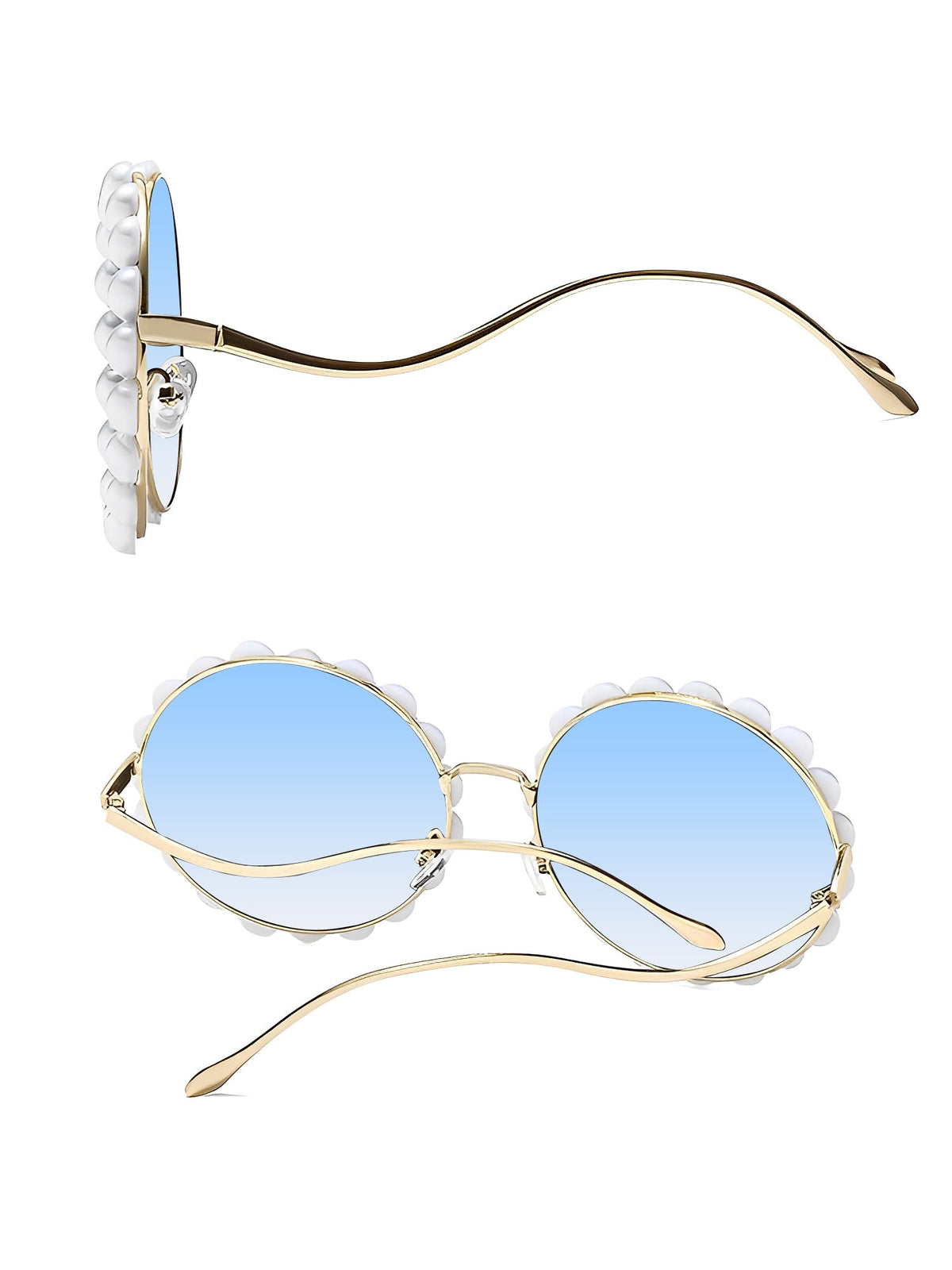 Round Frame Faux Pearl Decor Sunglasses