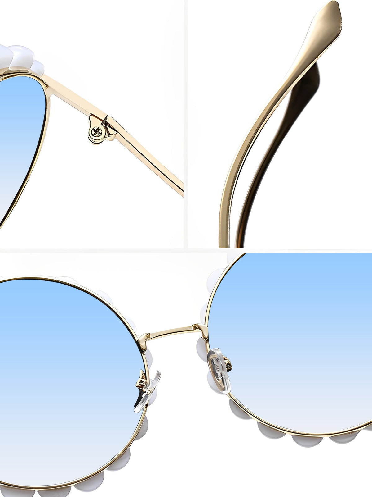 Round Frame Faux Pearl Decor Sunglasses