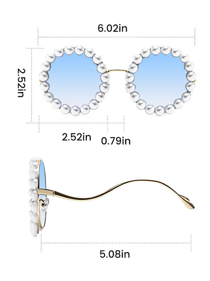 Round Frame Faux Pearl Decor Sunglasses