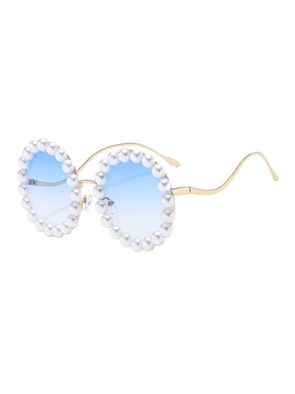 Round Frame Faux Pearl Decor Sunglasses