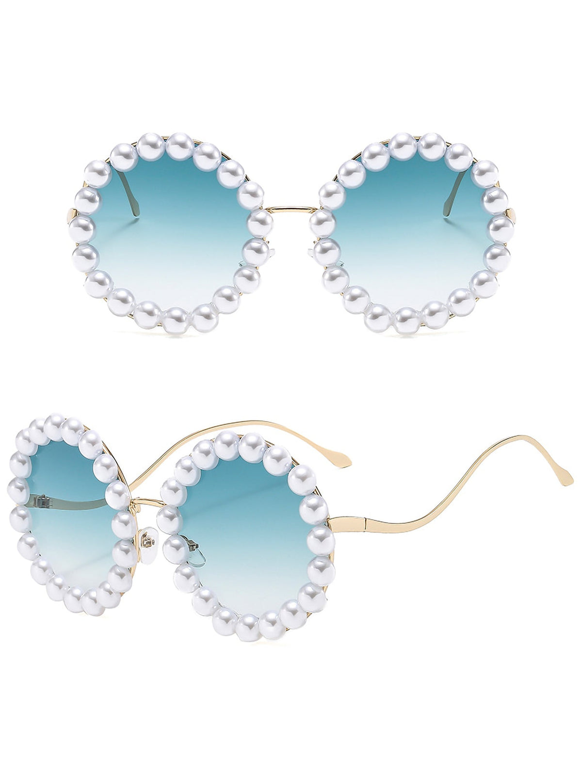 Round Frame Faux Pearl Decor Sunglasses