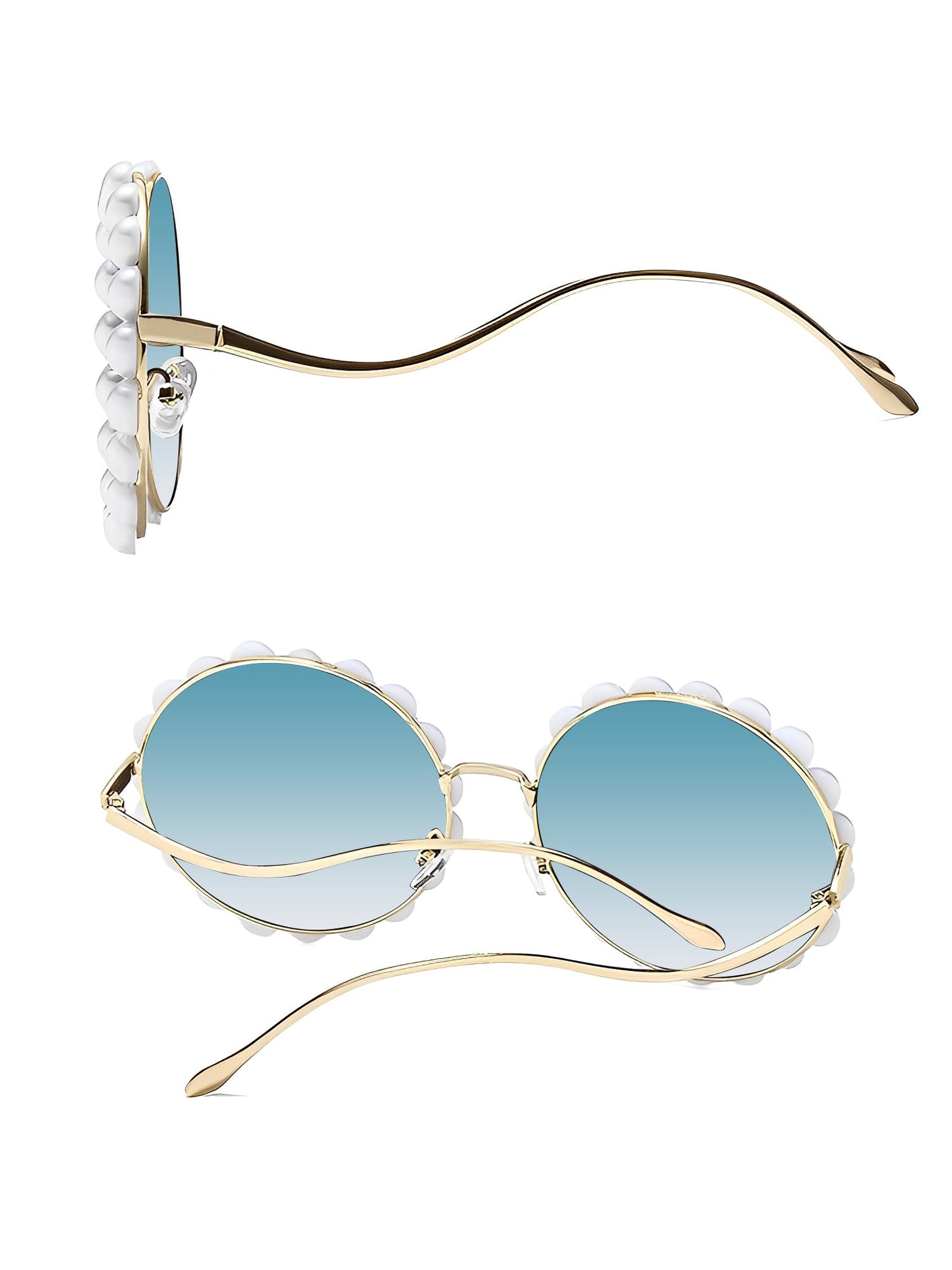 Round Frame Faux Pearl Decor Sunglasses