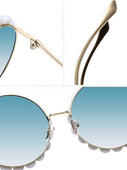 Round Frame Faux Pearl Decor Sunglasses