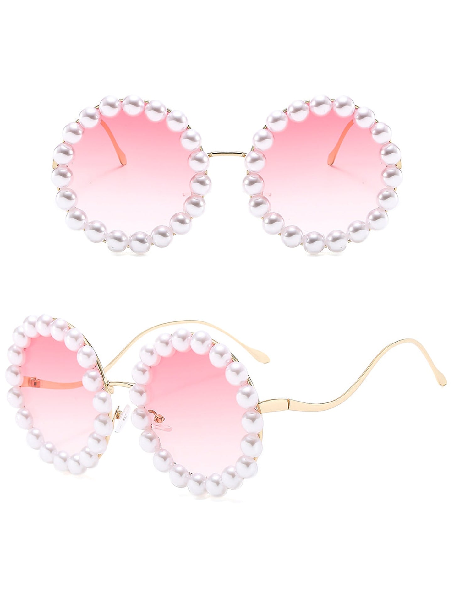 Round Frame Faux Pearl Decor Sunglasses