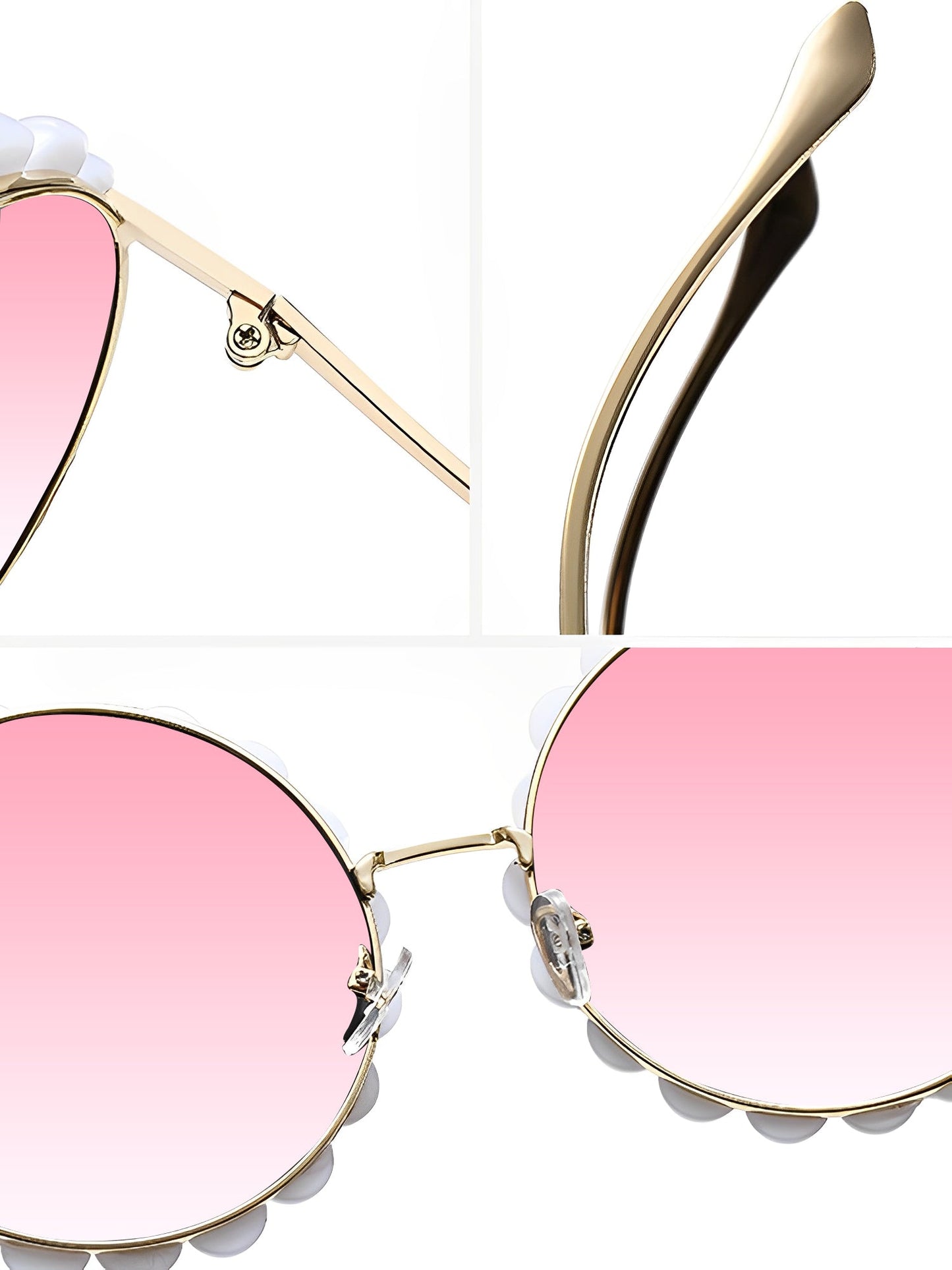Round Frame Faux Pearl Decor Sunglasses