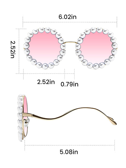 Round Frame Faux Pearl Decor Sunglasses