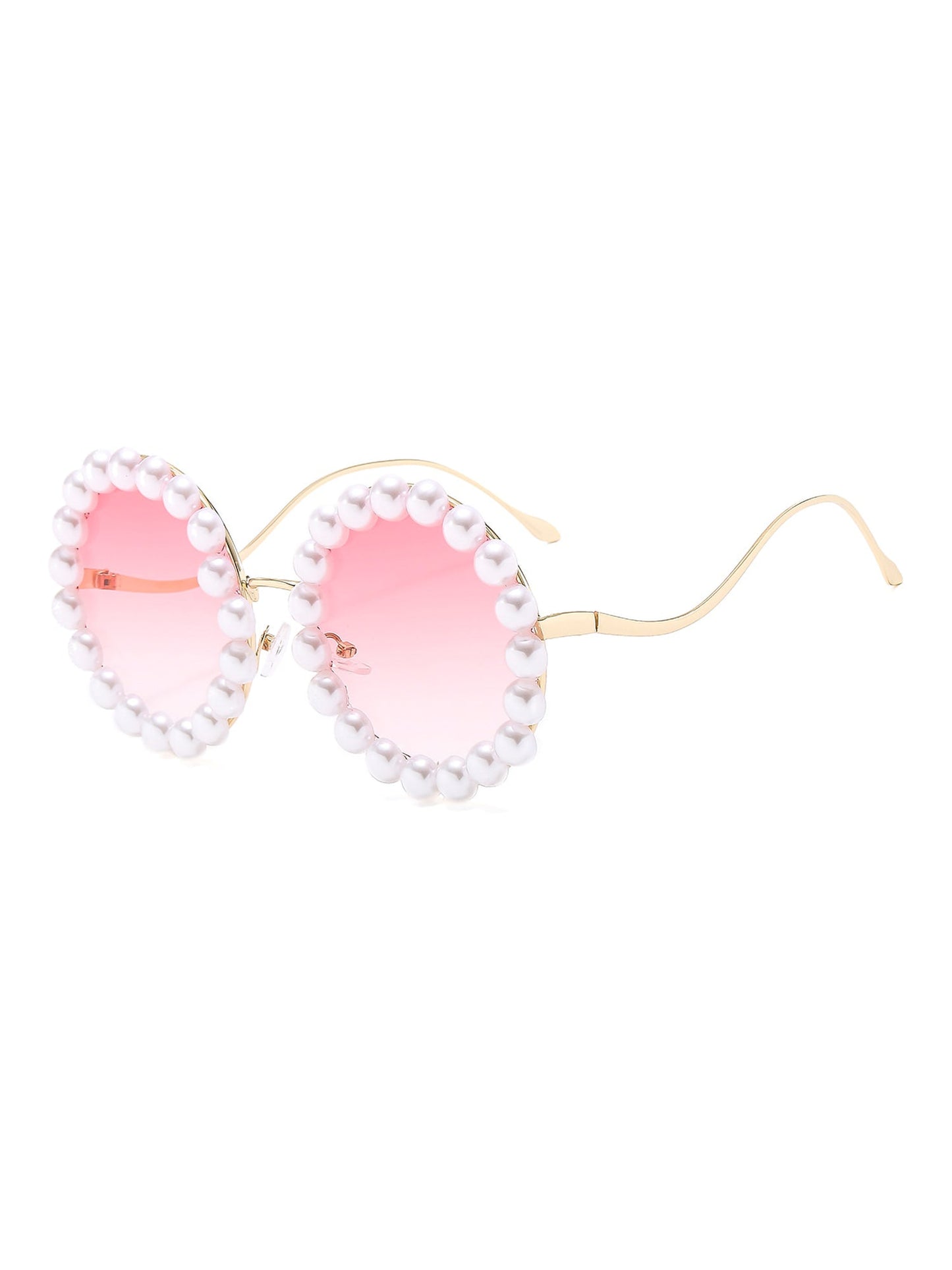 Round Frame Faux Pearl Decor Sunglasses