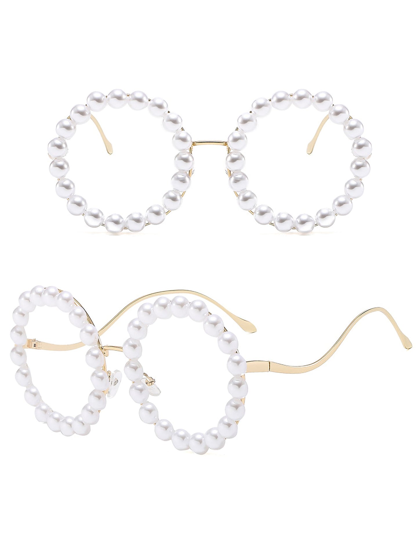 Round Frame Faux Pearl Decor Sunglasses