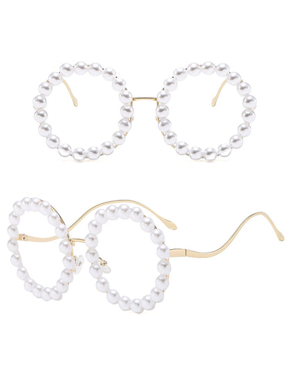 Round Frame Faux Pearl Decor Sunglasses