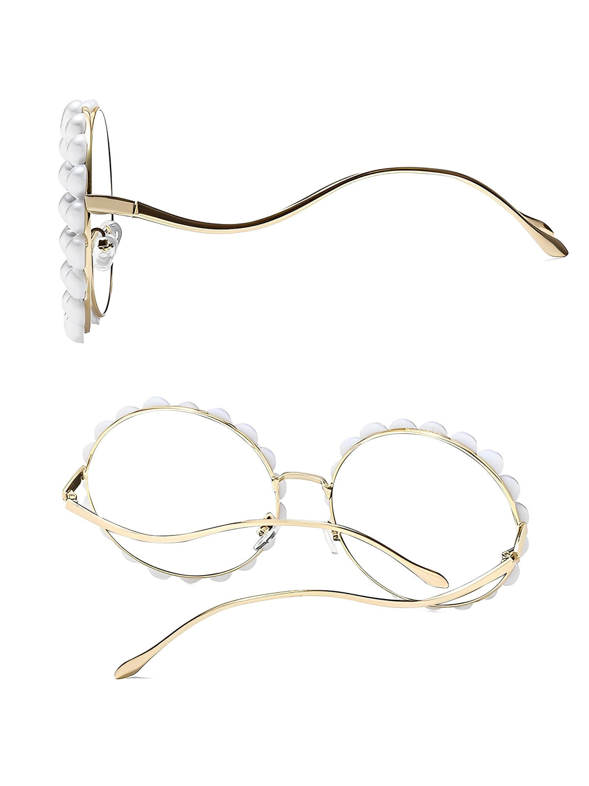 Round Frame Faux Pearl Decor Sunglasses