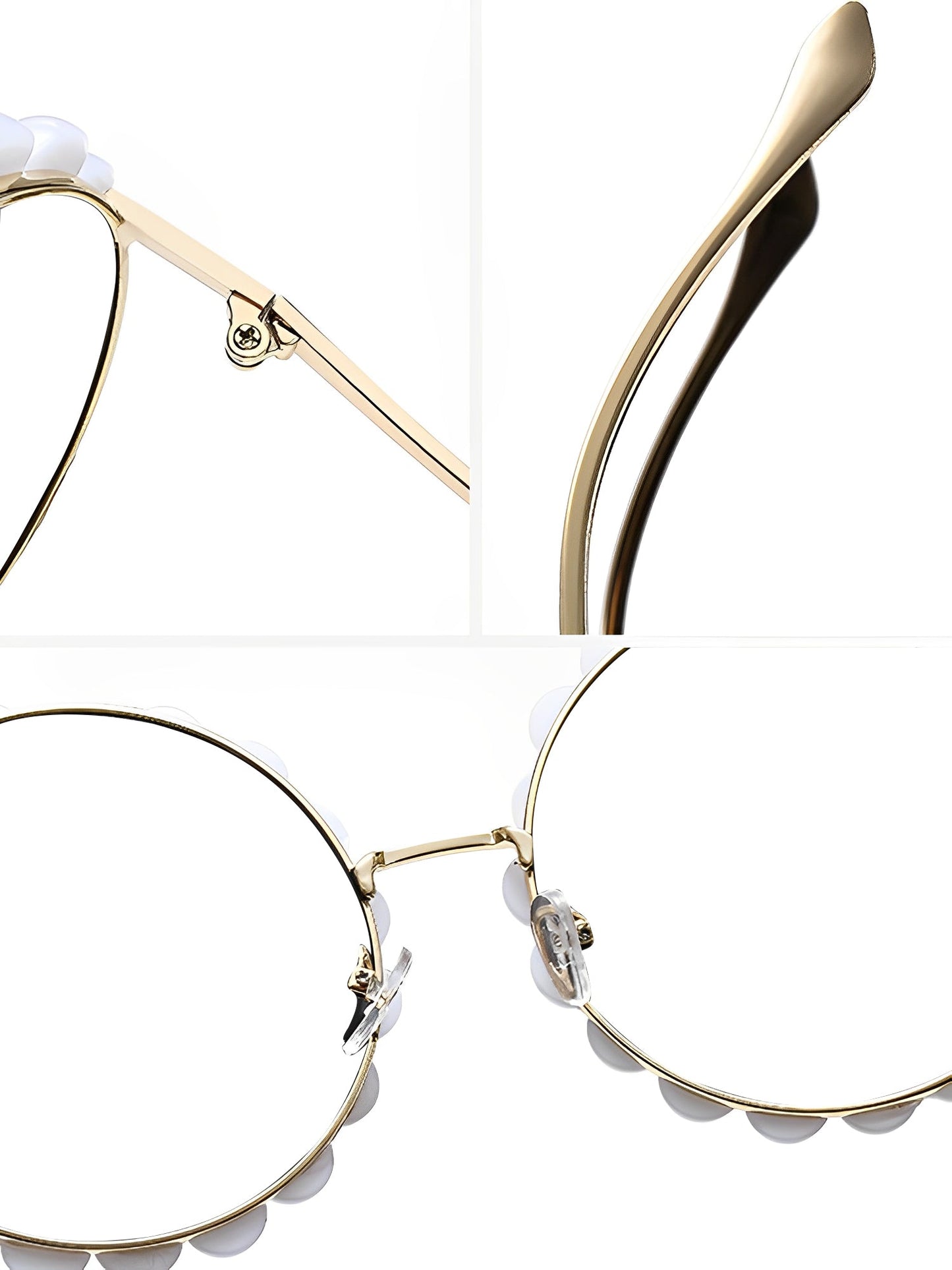 Round Frame Faux Pearl Decor Sunglasses