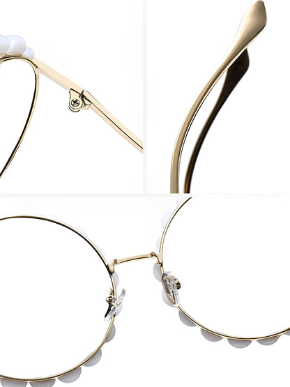 Round Frame Faux Pearl Decor Sunglasses