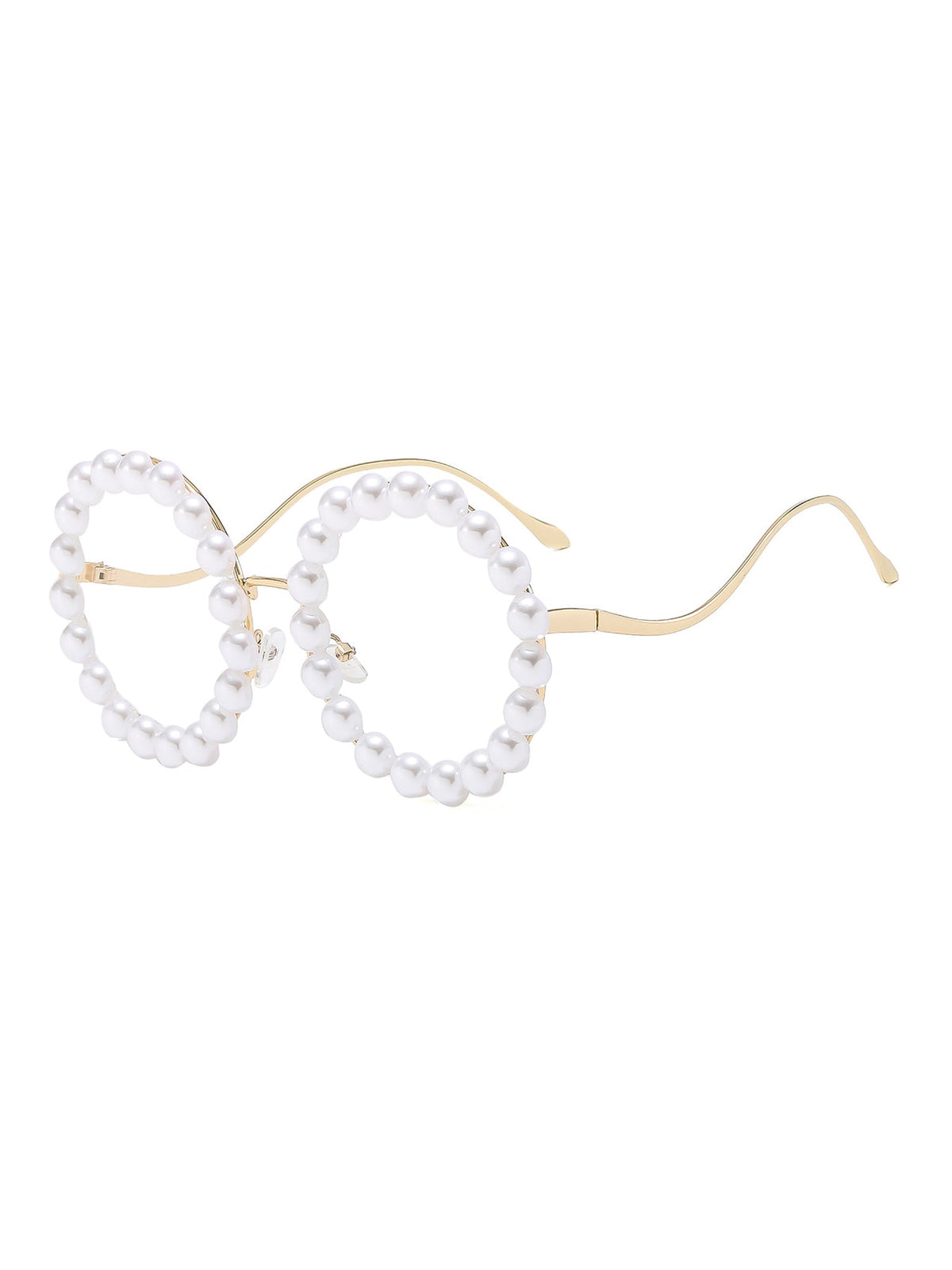 Round Frame Faux Pearl Decor Sunglasses