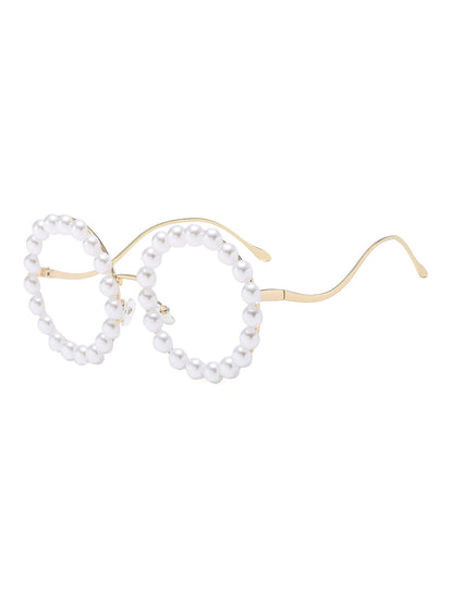 Round Frame Faux Pearl Decor Sunglasses