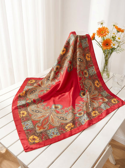 Boho Paisley Print Floral Large Square Scarf