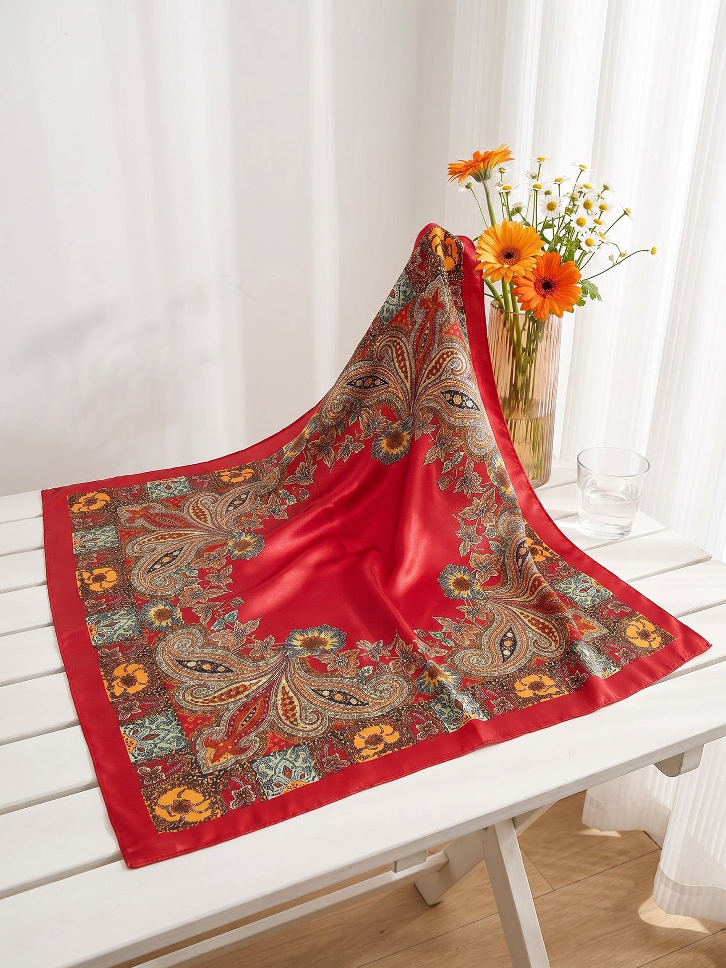 Boho Paisley Print Floral Large Square Scarf